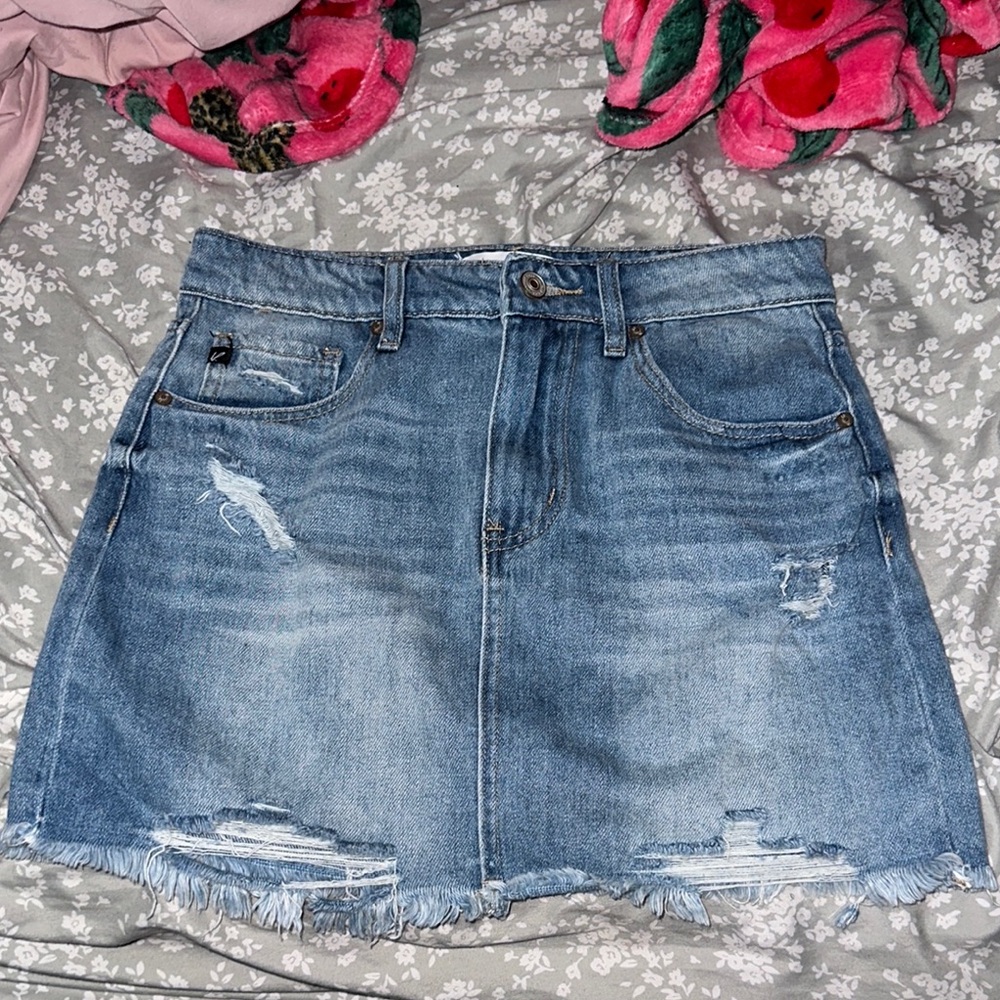 KanCan Blue Mini Skirt with Distressed Details for Casual Wear